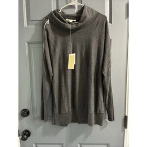 Michael Kors Women's Sweater Zipper Sleeves Gray Size L Pullover Turtleneck